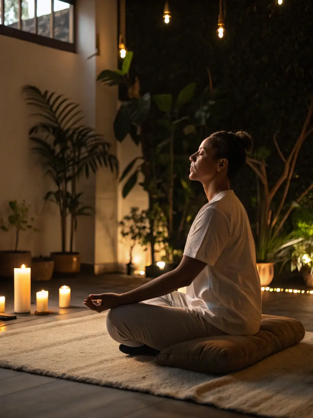 A person meditating in a calm and serene environment, symbolizing emotional intelligence and mindfulness in the workplace.