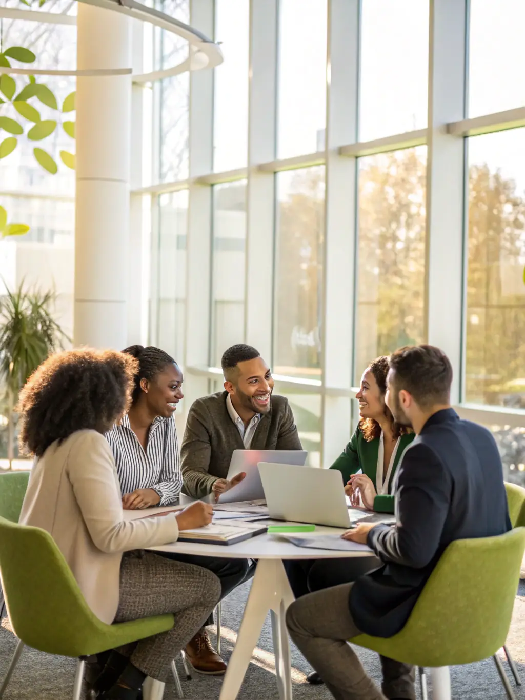 A diverse group of individuals engaged in a team-building activity, demonstrating empathy, active listening, and positive interactions, symbolizing emotional intelligence.